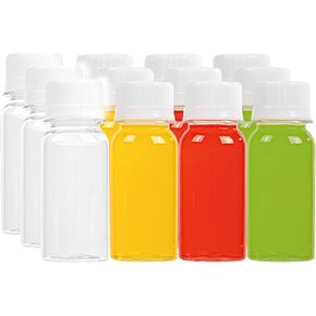 Restaurantware-Bottle Tek 2 Ounce Mini Shot Bottles, 100 Disposable Empty Shot Bottles - With Caps, Stylish Round Design, Clear Plastic 2 Ounce Bottles, For Juices, Shots, Essential Oils