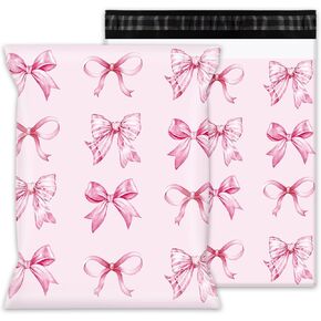 Whaline 100Pcs Pink Bow Poly Mailer 10 x 13 Inch Watercolor Bowknot Mailing Bag Preppy Cute Bowtie Self-Sealing Plastic Packaging Envelope Bag For Small Business