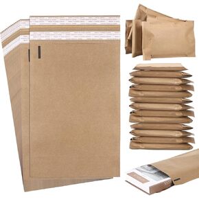 100 Pack Kraft Paper Mailers Envelopes Degradable Mailer Paperbacks Mailer Poly Envelopes Pouches Wrap Reclaimable Reusable Compostable Padded Packaging for Bag T-shirt Clothing Book 8.6 x 12.9 in