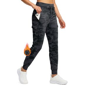 SANTINY Women Fleece Lined Cargo Joggers High Waisted Winter Warm Waterproof Hiking Pants with Zipper Pockets