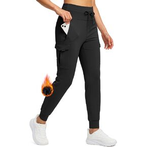 SANTINY Women Fleece Lined Cargo Joggers High Waisted Winter Warm Waterproof Hiking Pants with Zipper Pockets