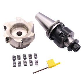 CAT40-FMB32-60 Shank Face End Mill Arbor and 4"/100mm Cutting Diameter 6 Flute 400R-100-32-6T CNC Face End Milling Shell Cutter with 10Pcs APMT1604 Carbide Inserts and T15 Wrench