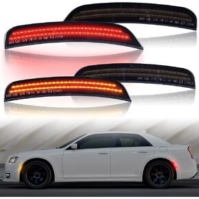Full Led Front Rear Side Marker Light Kits 4 Pack Compatible With Chrysler 300 2015 2016 2017 2018 2019 2020 2021 2022 Fender Amber/Red Led Side Marker Lamps Smoke Lens