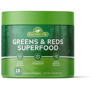 Nature's RX | #1 RATED Greens & Reds Superfood | Strengthen Immune System, Reduce Bloating | 17 Powerful Ingredients | 100% Naturally Sourced & 3rd Party Tested Ingredients - 28 Servings
