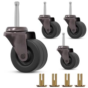 Antique Brass Stem Casters - 2" Inch Rubber Wheels for Furniture | Set of 4