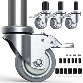 HOLKIE Caster Wheels Locking 3 Inch Adjustable Expanding Stem Casters, Threaded Swivel Casters Set of 4 Heavy Duty Castors Black, Fit for Most Tube Leg, Stainless Steel Table, Cart, Furniture Legs
