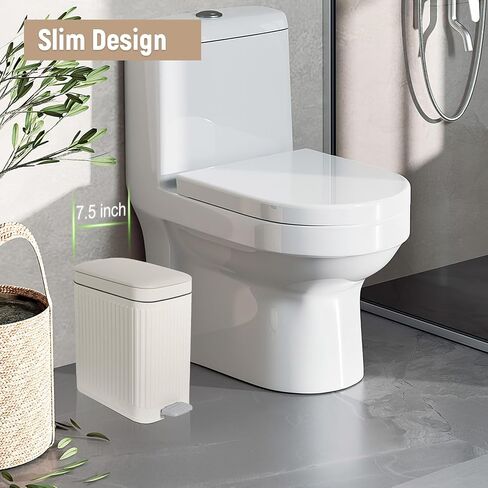 rejomiik Small Bathroom Trash Can with Lid Slim Soft Close Garbage Can Step Wastebasket Container Trash Bin for Office Bedroom Kitchen Living Room (1.9 Gallon Black) in Kuwait