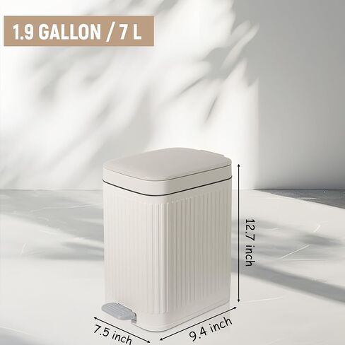 rejomiik Small Bathroom Trash Can with Lid Slim Soft Close Garbage Can Step Wastebasket Container Trash Bin for Office Bedroom Kitchen Living Room (1.9 Gallon Black) in Kuwait
