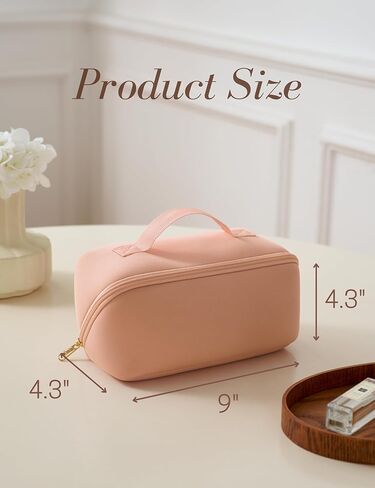 Yarnic Brown Travel Cosmetic Bag Makeup Bag, Large Capacity Toiletry Bag for Women, Portable Pouch Cute Cheetah Make Up Organizer with Divider and Handle, PU Leather in Kuwait