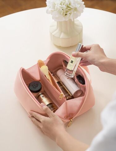 Yarnic Brown Travel Cosmetic Bag Makeup Bag, Large Capacity Toiletry Bag for Women, Portable Pouch Cute Cheetah Make Up Organizer with Divider and Handle, PU Leather in Kuwait