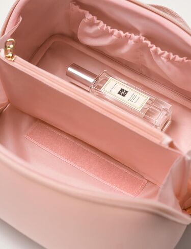 Yarnic Brown Travel Cosmetic Bag Makeup Bag, Large Capacity Toiletry Bag for Women, Portable Pouch Cute Cheetah Make Up Organizer with Divider and Handle, PU Leather in Kuwait