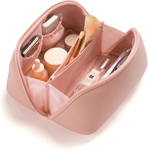 Yarnic Brown Travel Cosmetic Bag Makeup Bag, Large Capacity Toiletry Bag for Women, Portable Pouch Cute Cheetah Make Up Organizer with Divider and Handle, PU Leather in Kuwait