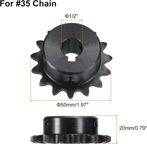 uxcell #35 Chain Roller Sprocket B Type, 1/2" Bore 15 Tooth Single Strand Chain Sprocket, Carbon Steel, Keyway with Set Screws in Saudi Arabia