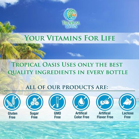 Tropical Oasis Adult Liquid Multivitamin -Liquid Multi-Vitamin and Mineral Supplement with 125 Total Nutrients Including; 85 Vitamins & Minerals, 23 Amino Acids, and 18 Herbs - 16 fl oz, 32 serv in Kuwait