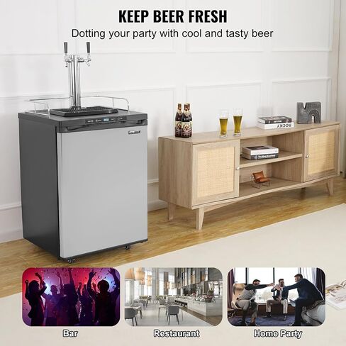 VEVOR Beer Kegerator, Dual Tap Draft Beer Dispenser, Full Size Keg Refrigerator With Shelf, CO2 Tank(No Gas), Drip Tray & Rail, 23°F- 82.4°F Temperature Control, 162L, Silver in Saudi Arabia