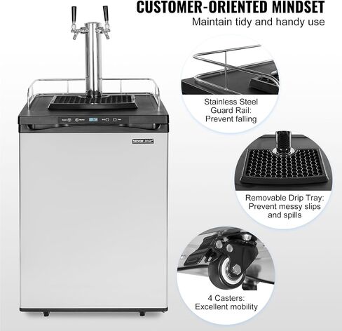 VEVOR Beer Kegerator, Dual Tap Draft Beer Dispenser, Full Size Keg Refrigerator With Shelf, CO2 Tank(No Gas), Drip Tray & Rail, 23°F- 82.4°F Temperature Control, 162L, Silver in Saudi Arabia