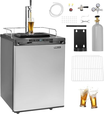 VEVOR Beer Kegerator، موزع بيرة بصنبور مزدوج، ثلاجة برميل كاملة الحجم مع رف، خزان ثاني أكسيد الكربون (بدون غاز)، صينية التنقيط والسكك الحديدية، 23 درجة فهرنهايت - 82.4 درجة فهرنهايت للتحكم في درجة الحرارة، 162 لتر، فضي in Saudi Arabia