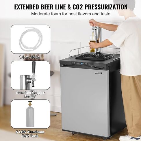 VEVOR Beer Kegerator، موزع بيرة بصنبور مزدوج، ثلاجة برميل كاملة الحجم مع رف، خزان ثاني أكسيد الكربون (بدون غاز)، صينية التنقيط والسكك الحديدية، 23 درجة فهرنهايت - 82.4 درجة فهرنهايت للتحكم في درجة الحرارة، 162 لتر، فضي in Saudi Arabia