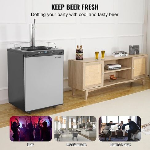 VEVOR Beer Kegerator، موزع بيرة بصنبور مزدوج، ثلاجة برميل كاملة الحجم مع رف، خزان ثاني أكسيد الكربون (بدون غاز)، صينية التنقيط والسكك الحديدية، 23 درجة فهرنهايت - 82.4 درجة فهرنهايت للتحكم في درجة الحرارة، 162 لتر، فضي in Saudi Arabia
