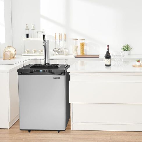 VEVOR Beer Kegerator، موزع بيرة بصنبور مزدوج، ثلاجة برميل كاملة الحجم مع رف، خزان ثاني أكسيد الكربون (بدون غاز)، صينية التنقيط والسكك الحديدية، 23 درجة فهرنهايت - 82.4 درجة فهرنهايت للتحكم في درجة الحرارة، 162 لتر، فضي in Saudi Arabia