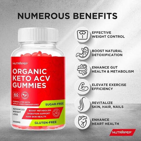 Organic Keto ACV Gummies for Advanced Weight Loss - Gluten & Sugar-Free Apple Cider Vinegar Diet Supplement for Women Men (1000MG) in Saudi Arabia