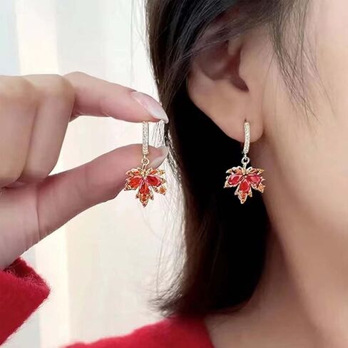 Green Maple Leaf Earrings for Women Green Crystal Earrings Maple Leaf Dangle Earrings Red Leaf Drop Earrings Autumn Earrings Prom Earrings Wedding Jewelry Gifts for women(Green) in Saudi Arabia