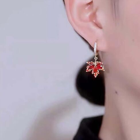 Green Maple Leaf Earrings for Women Green Crystal Earrings Maple Leaf Dangle Earrings Red Leaf Drop Earrings Autumn Earrings Prom Earrings Wedding Jewelry Gifts for women(Green) in Saudi Arabia