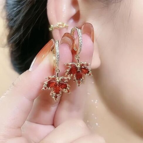 Green Maple Leaf Earrings for Women Green Crystal Earrings Maple Leaf Dangle Earrings Red Leaf Drop Earrings Autumn Earrings Prom Earrings Wedding Jewelry Gifts for women(Green) in Saudi Arabia