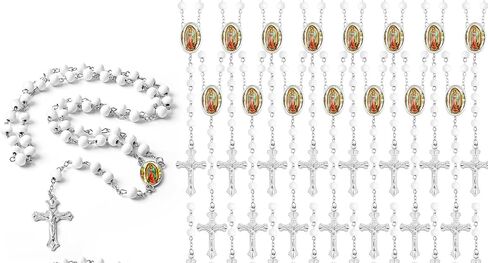 12/20/30 PCS 14 inch Lady of Guadalupe Bead Rosaries Wooden Rosary with Crucifix Necklace, Favors Catholic Gift Rosaries with Organza Bag for Baptism, for Men Women in Saudi Arabia