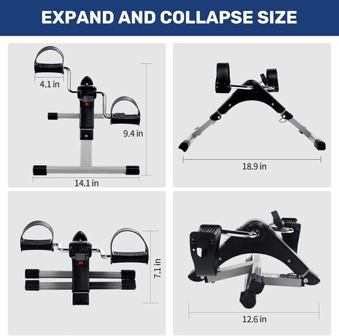 YSSOA Folding Pedal Exercise Bike, Under Desk Bike Pedal Exerciser, Mini Exercise Bike for Arms and Legs Workout, Folding Exercise Peddler Portable with Digital Monitor, Resistance Adjustable in Kuwait