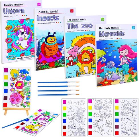 JUNQIU 5Pack Water Color Paint Sets for Kids, Paint With Water Books for Kids Ages 4-8, Pocket Watercolor Painting Book, Arts and Crafts Kit for Girls Boys Coloring with Brush in Saudi Arabia
