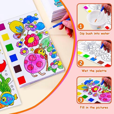 JUNQIU 5Pack Water Color Paint Sets for Kids, Paint With Water Books for Kids Ages 4-8, Pocket Watercolor Painting Book, Arts and Crafts Kit for Girls Boys Coloring with Brush in Saudi Arabia