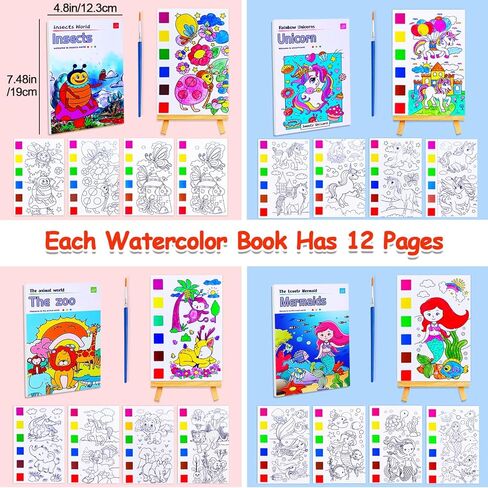 JUNQIU 5Pack Water Color Paint Sets for Kids, Paint With Water Books for Kids Ages 4-8, Pocket Watercolor Painting Book, Arts and Crafts Kit for Girls Boys Coloring with Brush in Saudi Arabia