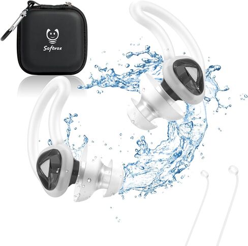 Swimming Ear Plugs with Lanyard, Custom-fit, Blocks Out Water Lets Sound in, Swimmer Earplugs for Swimming, Surfing, Diving and Other Water Activities, Black in Saudi Arabia