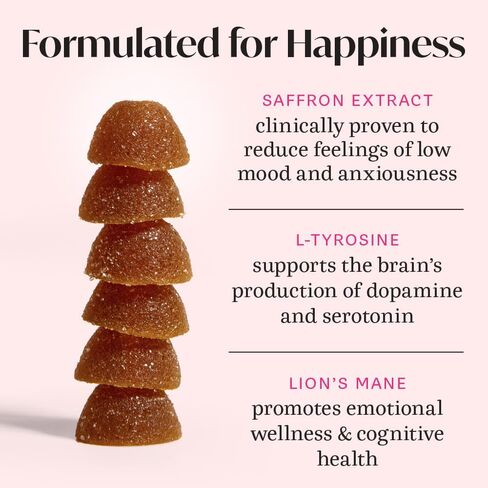 WINGED Happy Her Mood Gummies | Happy Mind & Positive Feelings | Clinically-studied Saffron Extract, Lion’s Mane, Lemon Balm, Vitamin D, L-Tyrosine & Chaste Tree Extracts | Cherry Berry Flavor (42ct) in Saudi Arabia