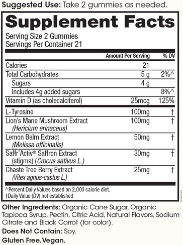 WINGED Happy Her Mood Gummies | Happy Mind & Positive Feelings | Clinically-studied Saffron Extract, Lion’s Mane, Lemon Balm, Vitamin D, L-Tyrosine & Chaste Tree Extracts | Cherry Berry Flavor (42ct) in Saudi Arabia