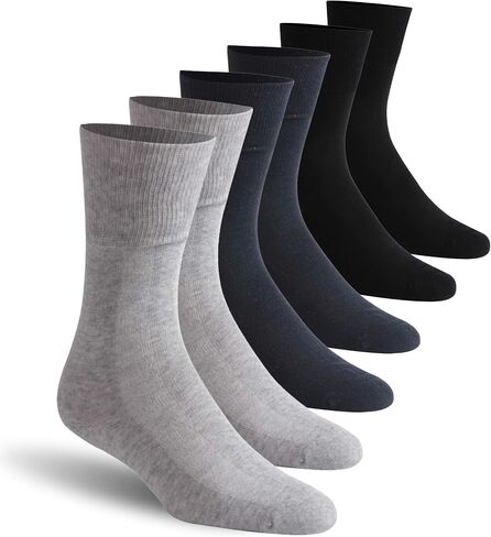 Facool Diabetic Neuropathy Socks, Unisex Dress Crew Cotton Edema Non-Binding Diabete Men Women Losse Top Seamless Toe Cushioned Soft Comfortable Socks, 6 Pairs Grey XL in Kuwait