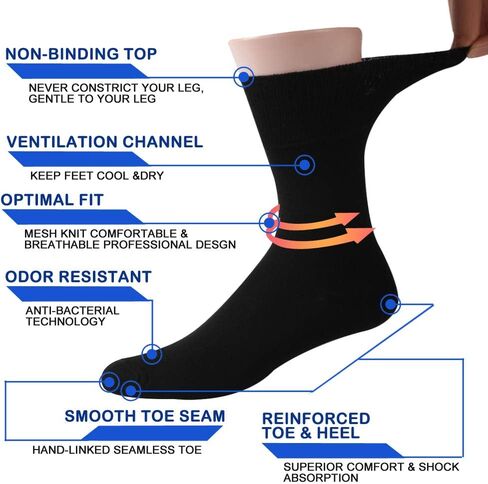 Facool Diabetic Neuropathy Socks, Unisex Dress Crew Cotton Edema Non-Binding Diabete Men Women Losse Top Seamless Toe Cushioned Soft Comfortable Socks, 6 Pairs Grey XL in Kuwait