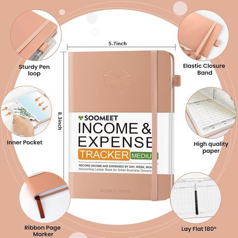 Soomeet Income and Expense Tracker – Accounting and Bookkeeping Ledger Book for Small Business – Hardcover Notebook with Receipt Pocket – Undated, A5, 5.7″ x 8.3″ (Purple) in Saudi Arabia