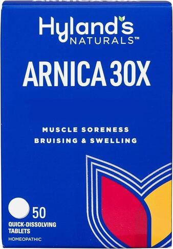 أقراص Hyland's Naturals Arnica Montana 30x، تخفيف طبيعي للكدمات والتورم وألم العضلات، أقراص سريعة الذوبان، 50 قرصًا (عبوة من قطعتين) in Kuwait