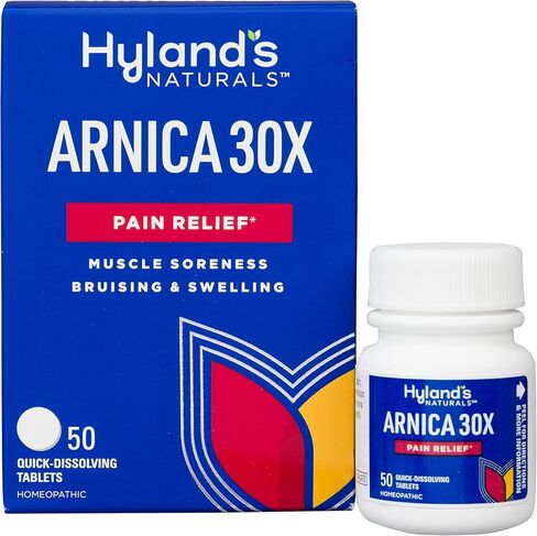 أقراص Hyland's Naturals Arnica Montana 30x، تخفيف طبيعي للكدمات والتورم وألم العضلات، أقراص سريعة الذوبان، 50 قرصًا (عبوة من قطعتين) in Kuwait