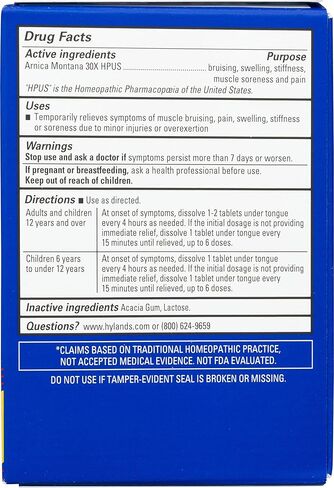 أقراص Hyland's Naturals Arnica Montana 30x، تخفيف طبيعي للكدمات والتورم وألم العضلات، أقراص سريعة الذوبان، 50 قرصًا (عبوة من قطعتين) in Kuwait