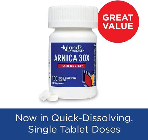 أقراص Hyland's Naturals Arnica Montana 30x، تخفيف طبيعي للكدمات والتورم وألم العضلات، أقراص سريعة الذوبان، 50 قرصًا (عبوة من قطعتين) in Kuwait