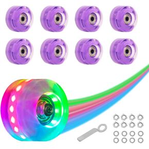 Nattork 8 Pack 82A Light up Roller Skate Wheels 54 * 32mm with Bearings Installed Luminous Quad Light Up Wheels Skating Accessories For Double Row Skates Outdoor And Indoor Use