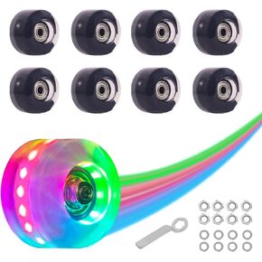 Nattork 8 Pack 82A Light up Roller Skate Wheels 54 * 32mm with Bearings Installed Luminous Quad Light Up Wheels Skating Accessories For Double Row Skates Outdoor And Indoor Use