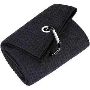 Mile High Life Tri-fold Golf Towel | Premium Microfiber Fabric | Waffle Pattern | with Heavy Duty Carabiner Clip | Golf Towel for Men and Women (2 Pack Black/Red)
