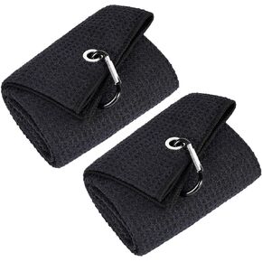 Mile High Life Tri-fold Golf Towel | Premium Microfiber Fabric | Waffle Pattern | with Heavy Duty Carabiner Clip | Golf Towel for Men and Women (2 Pack Black/Red) in Kuwait