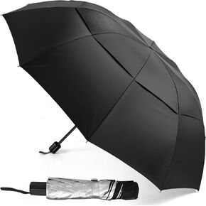 Kalolary 62 Inch Extra Oversize Large Compact Golf Umbrella, UPF50+ Double Canopy Vented Windproof Waterproof Stick Oversized Umbrella for Women & Men(Black) in Kuwait