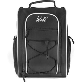 Wolt |Golf Shoe Bag for Travel- Zippered Shoes Carrier Bags with Ventilation & Double Outside Accessory Pocket for Socks, Tees, Golf Balls, etc. for women and men (Black)