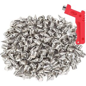 VOCOOL 100 PCS 1/4inch Stainless Steel Track and Cross Country Spikes with Spike Wrench, Pyramid Replacement Track Spikes for Sprint Sports Short Running Shoes, Black/Silver